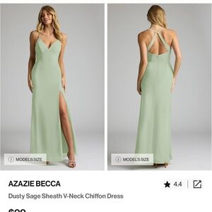 Azazie Green Backless Sheath Dress with Slit